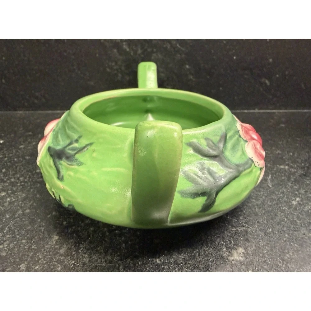 Vintage Roseville Pottery‎ Magnolia Green Mini Console Bowl Planter #04